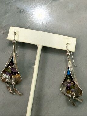 Vintage Sterling Silver Calla Lily Cluster Earrings